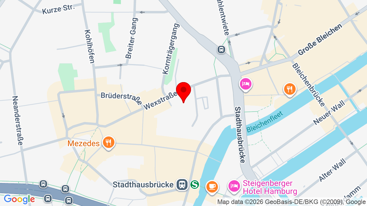 Kartenausschnitt mit dem Standort Wexstraße 7 in Hamburg